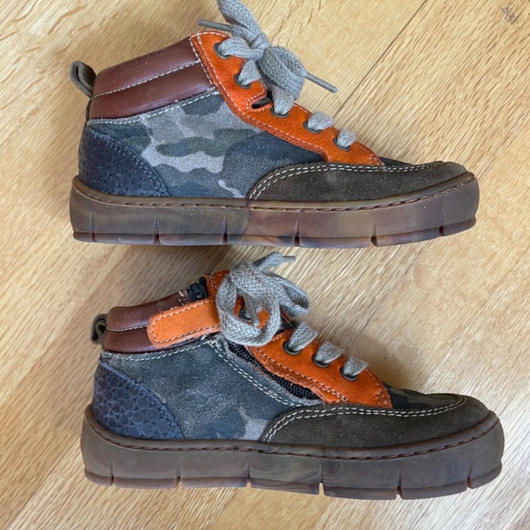 Pom D'Api Camo/Orange High Top Runners, size EU 25/US 8.5 - Picture 3 of 4